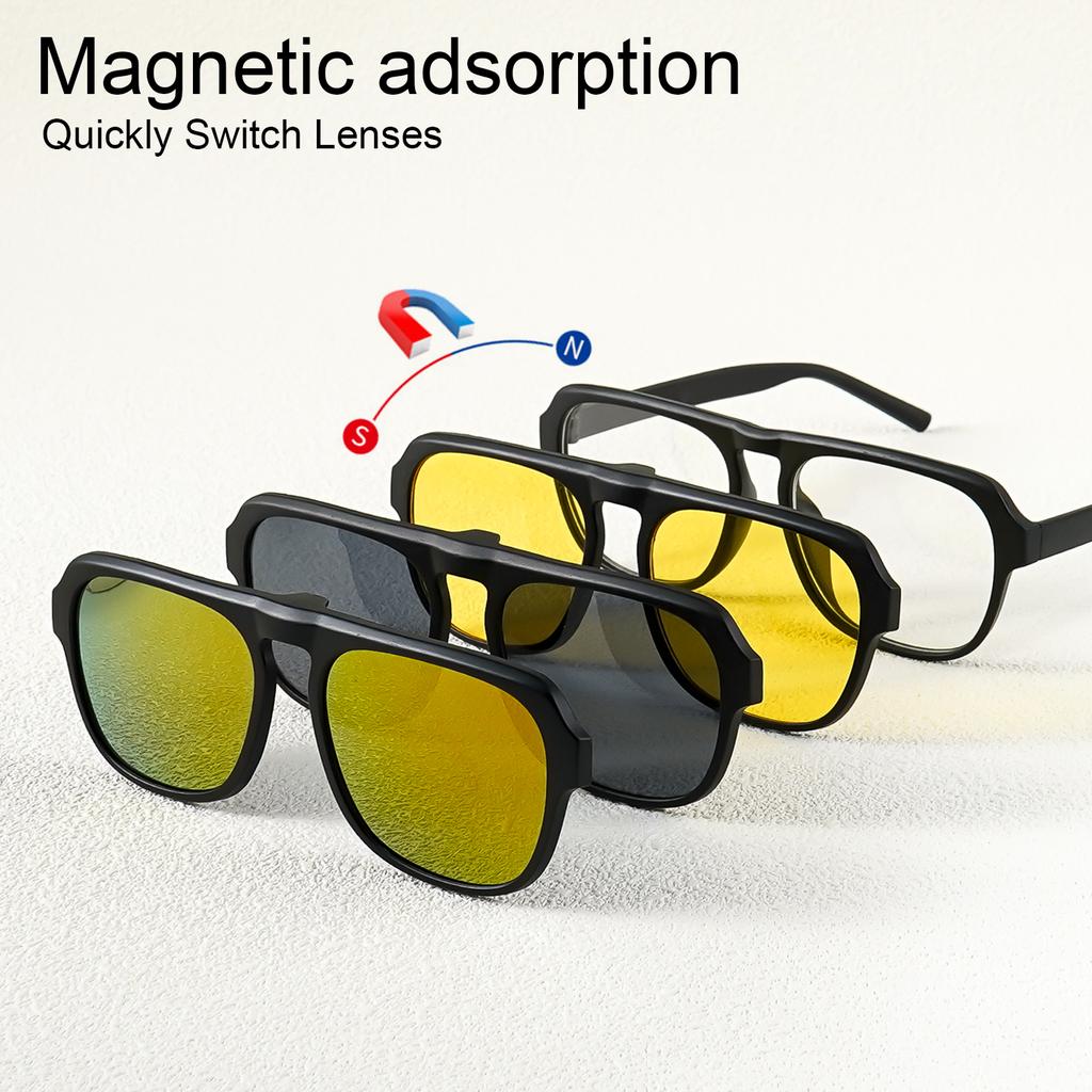 A New Set Of Magnetic Clip-On Design Fashion Sunglasses 1 Frame And 3Interchangeable Lenses Unisex New Circle Glasses Set