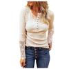 Ladies Casual Solid Color  Strip Solid Color Slim Fit Round Neck Stitching Lace Sleeve T-Shirt