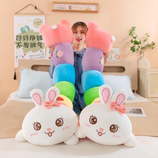 Rainbow Long Bunny Plush Pillow Large Body Pillow for Cuddling And Support Soft Stuffed Animal for Girls And Kids Gift