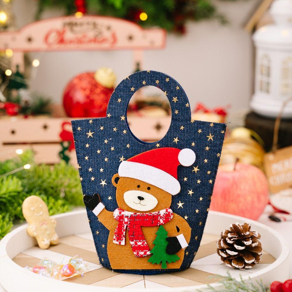 Stylish Elk Snowman Christmas Gift Bag Large Capacity Cartoon Kids Candy Tote Bag Funny Cute Bear Santa Claus Bag Xmas