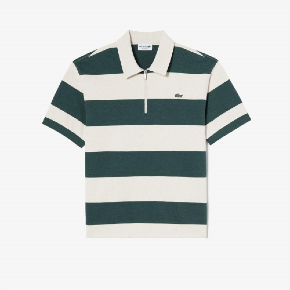 

LACOSTE Мужская рубашка-поло с цветными блоками на молнии до половины [темно-зеленый]