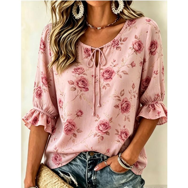Women s round neck half sleeve lace T-shirt L
