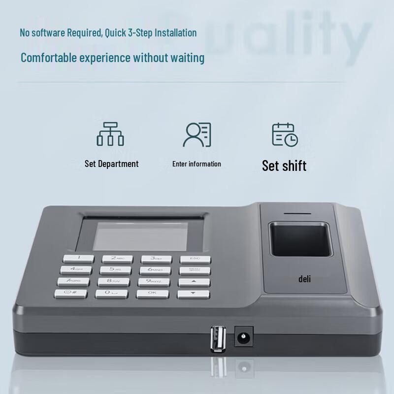 Deli Fingerprint Time Attendance Machine CN Plug (adapter Included)