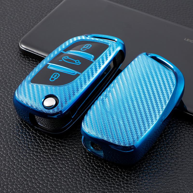 

Black TPU Car Key Cover for Peugeot Folding Key - Soft Rubber Protection