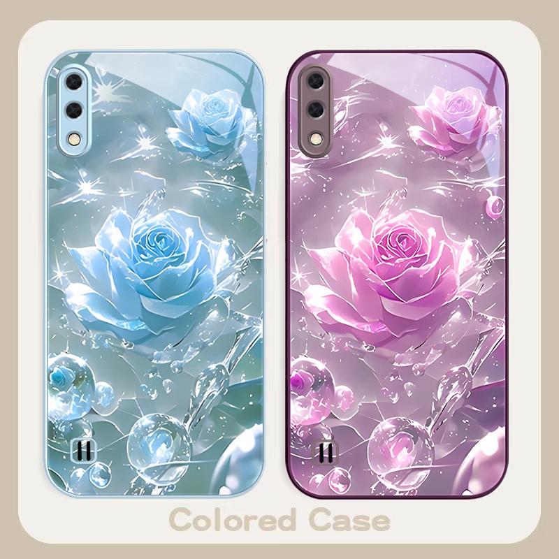 Ice crystal-colored roses For Samsung A01 02 03 Core 04 05 06 10 12 13 14 5G 15 16 M02 12 Note 8 9 10 20 glass Ultra phone case