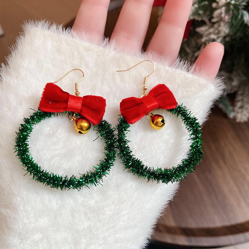 Festive Red Bow & Silver Needle Christmas Heart Hoop Earrings for Women