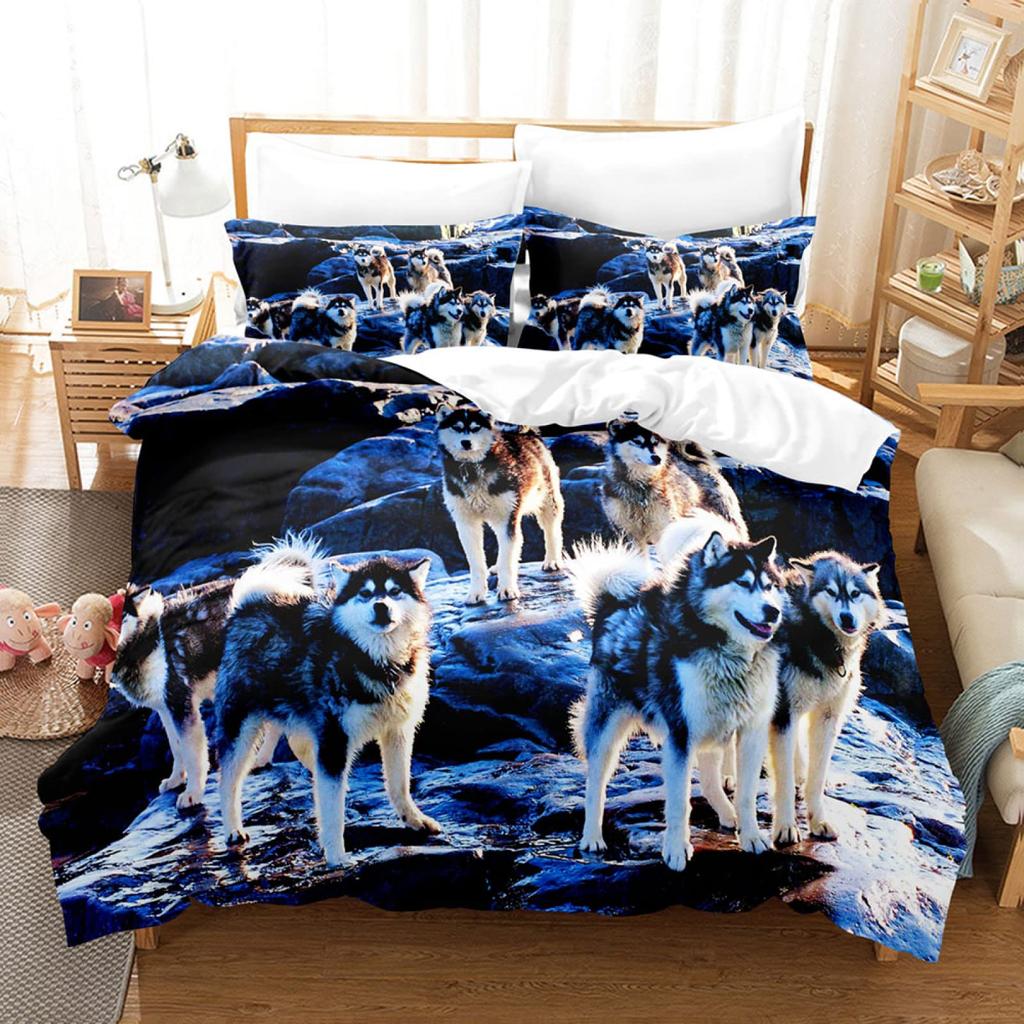 Boys Girls Duvet Covers Puppy Dog Husky Pattern White Duvet Children Cute Dog for Bedroom Decoration Dog Lovers Gifts Queen King