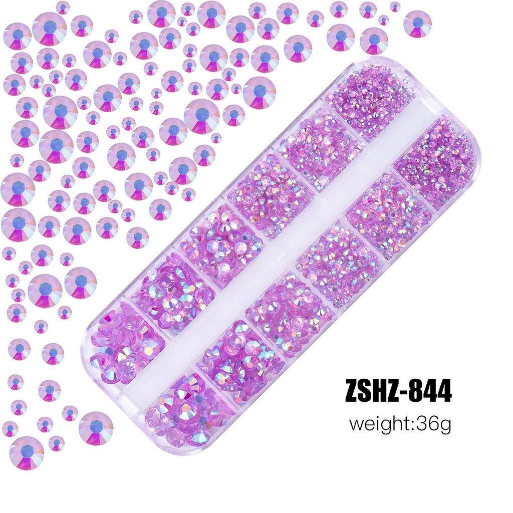 12-Fächer-Box mit gemischten Acrylharz-Strasssteinen mit flachem Boden für DIY Bären-Nagelkunst