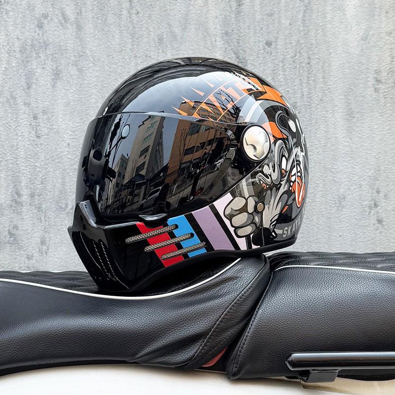 DOT ECE Certified Full Face Motorcycle Helmet Men Women Cruiser Bike ABS Shell With Bluetooth Slot Dual Lens