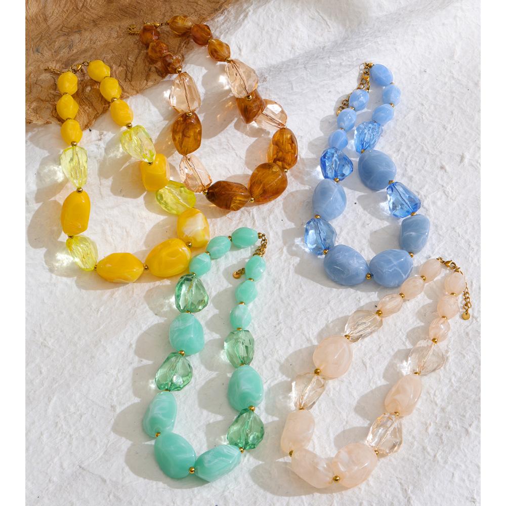 Yhpup 2026 Arrivals Acrylic Resin Chain Statement Necklace Waterproof Handmade Jewelry Green Blue Beige Yellow Amber Accessories