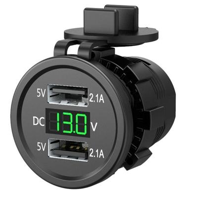 5V 2.1A waterdichte dubbele poorten USB-oplader stopcontactadapter spanningsweergave voltmeter voor 12-24V