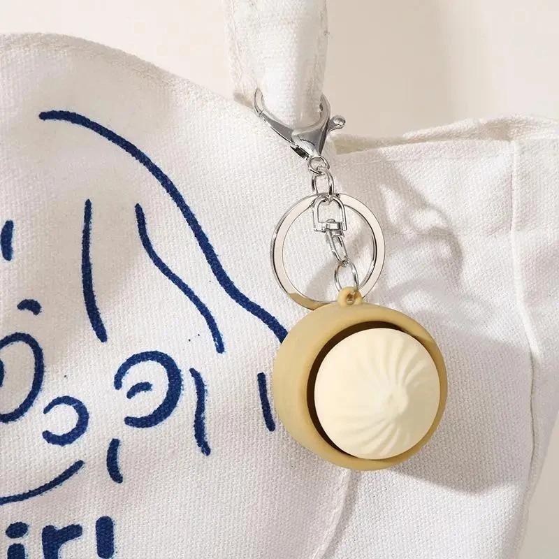 Office 1/2/4Pcs Desktop Decompress Steamed Bun Clicker Key Chain Small Steamed Bun Decompress Key Chain Gifts For Kids Adults Children's Birthday Gift