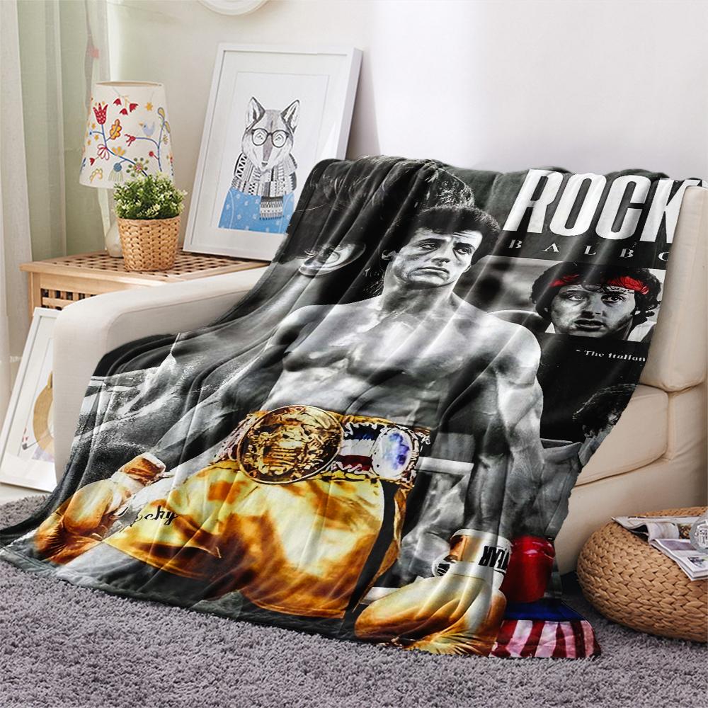 1Pc Rocky Print Flannel Blanket, High Quality Comfortable for All Seasons, Home Decor, Warmth and Comfort, Perfect for Christmas Gifts