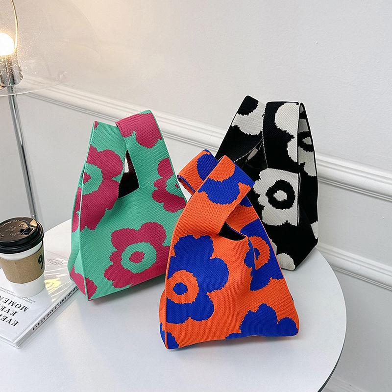 Japanese Art Canvas Handbag Large Capacity Geometric Pattern Shoulder Bag Women's Trendy Versatile Casual Knot Purse & Wrist Bag