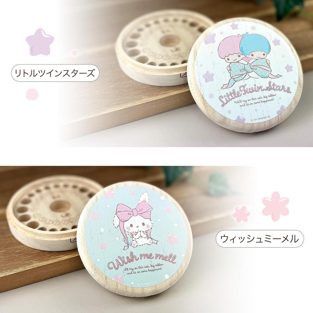 Sanrio Characters Little Twin Stars Baby Tooth Case with Big Ribbon, SANRIO LittleTwinStars ARASE Character Paulownia Wood Round Baby Tooth Case