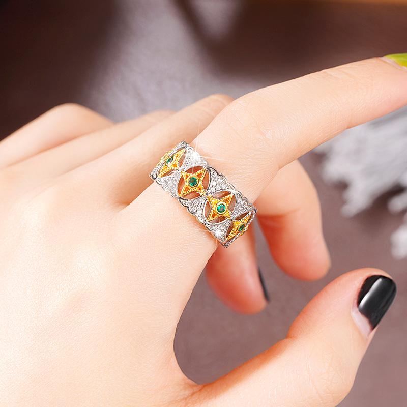 Huitan Aesthetic Hollow-out Style Ring for Women Gorgeous Delicate Finger Accessories with Bright Zirconia Fashion Lady Jewelry