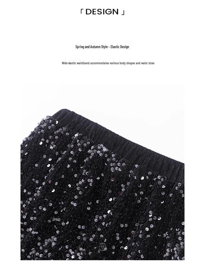 Velvet Sequin A-line Black Skirt - Women's 2025 Autumn/Winter Collection