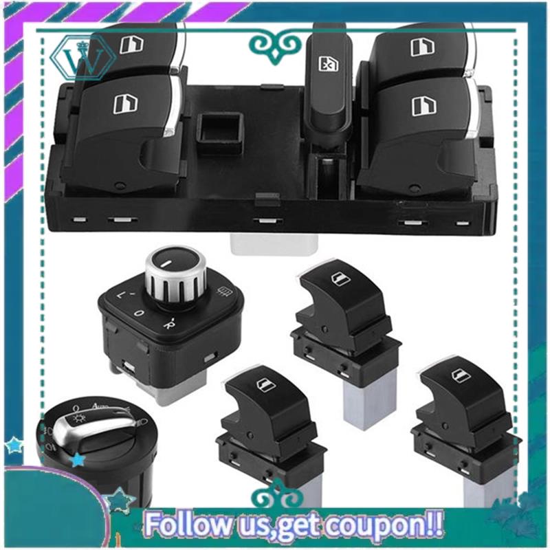 AA92-6Pcs Window Mirror Headlight Switch Set 5ND941431B For VW Golf MK5 6 Jetta MK5 Passat B6 Tiguan