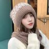Autumn and winter knitted hat women's velvet thickened cold protection ear protection neck cycling mother hat wool hat scarf integrated hat