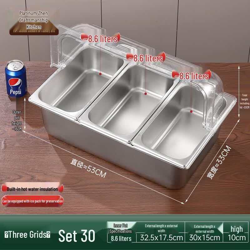 201 Stainless Steel 3-Compartment Food Container
