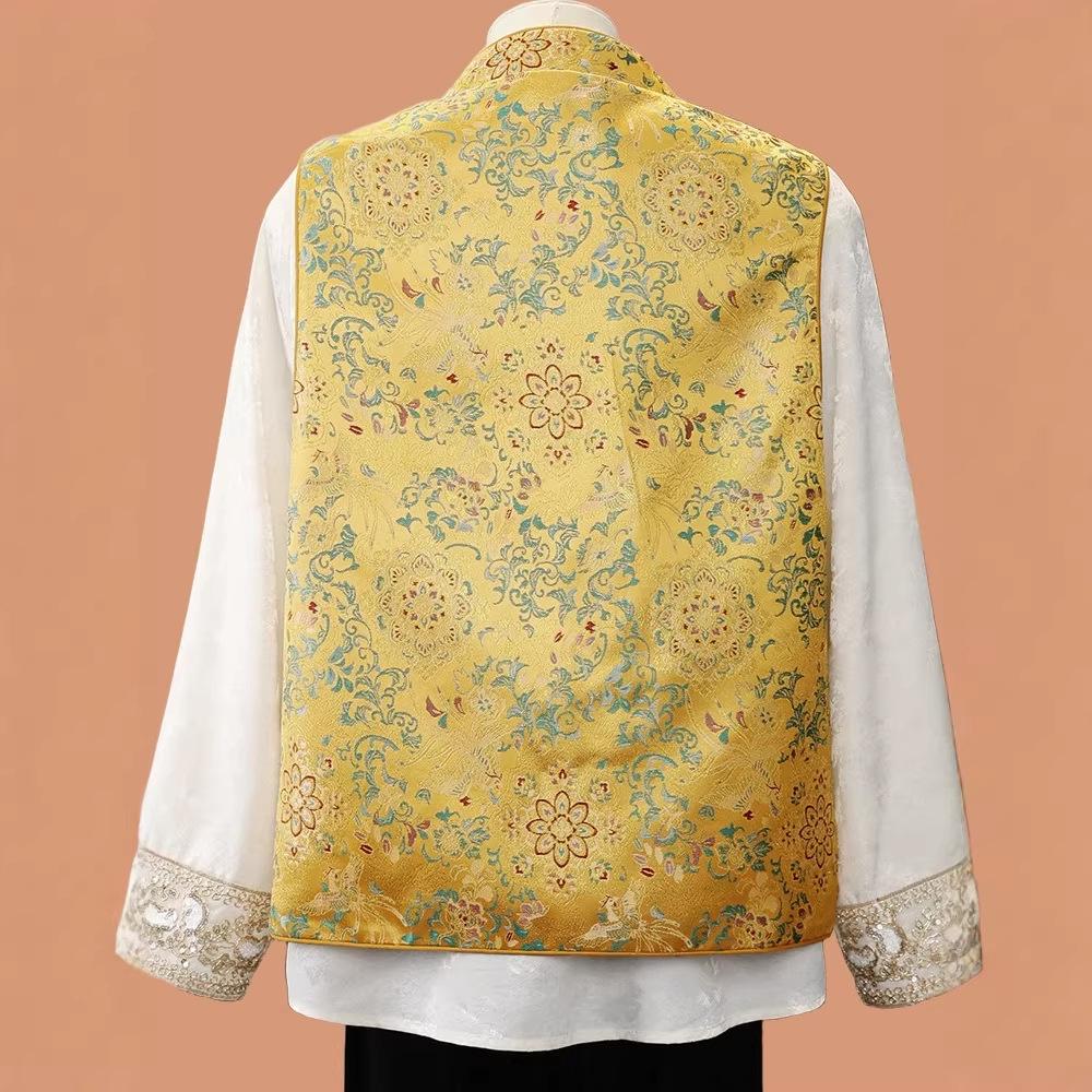 Gilet da donna con bottoni a forma di rana, stile cinese nuovo, per la primavera: Sciarpa Jacquard Stile Nazionale per Mezza Età e Anziani