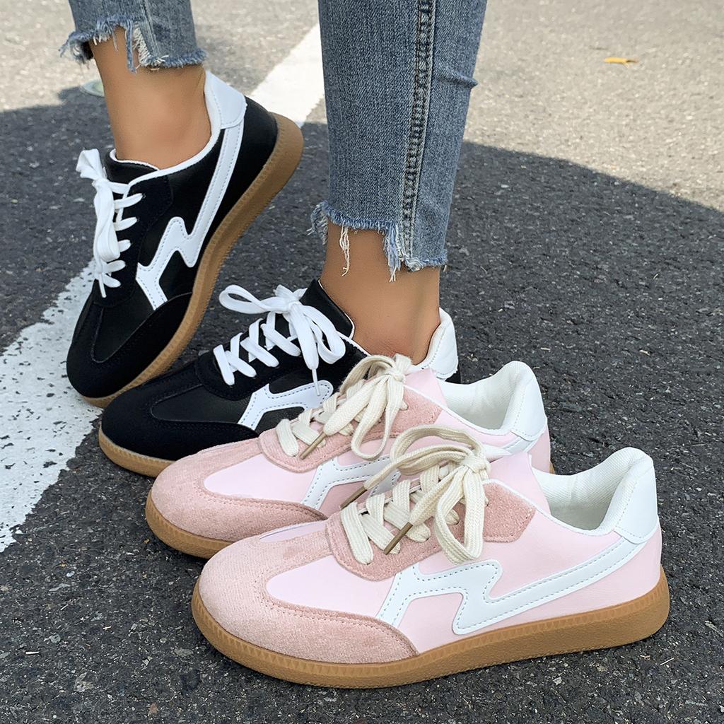 Women Sneakers New Fashion Round Toe Casual Lace Up Shoes for Women Patchwork Retro Outdoor Flat Sneakers Women Zapatos De Mujer