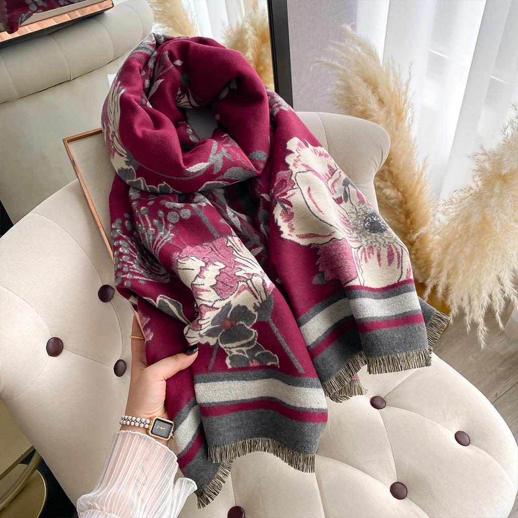 Korean Version Double-sided Printing Imitation Cashmere Scarf Women's Thickened Winter Warm Scarf Fashion Shawl Scarf