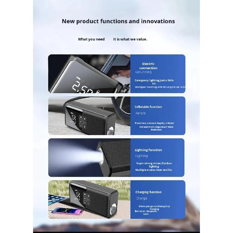 4 In 1 Car Jump Starter Power Bank 1800A 150PSI Auto Air Compressor Wireless Tire Pump Car Battery Booster Starting Device