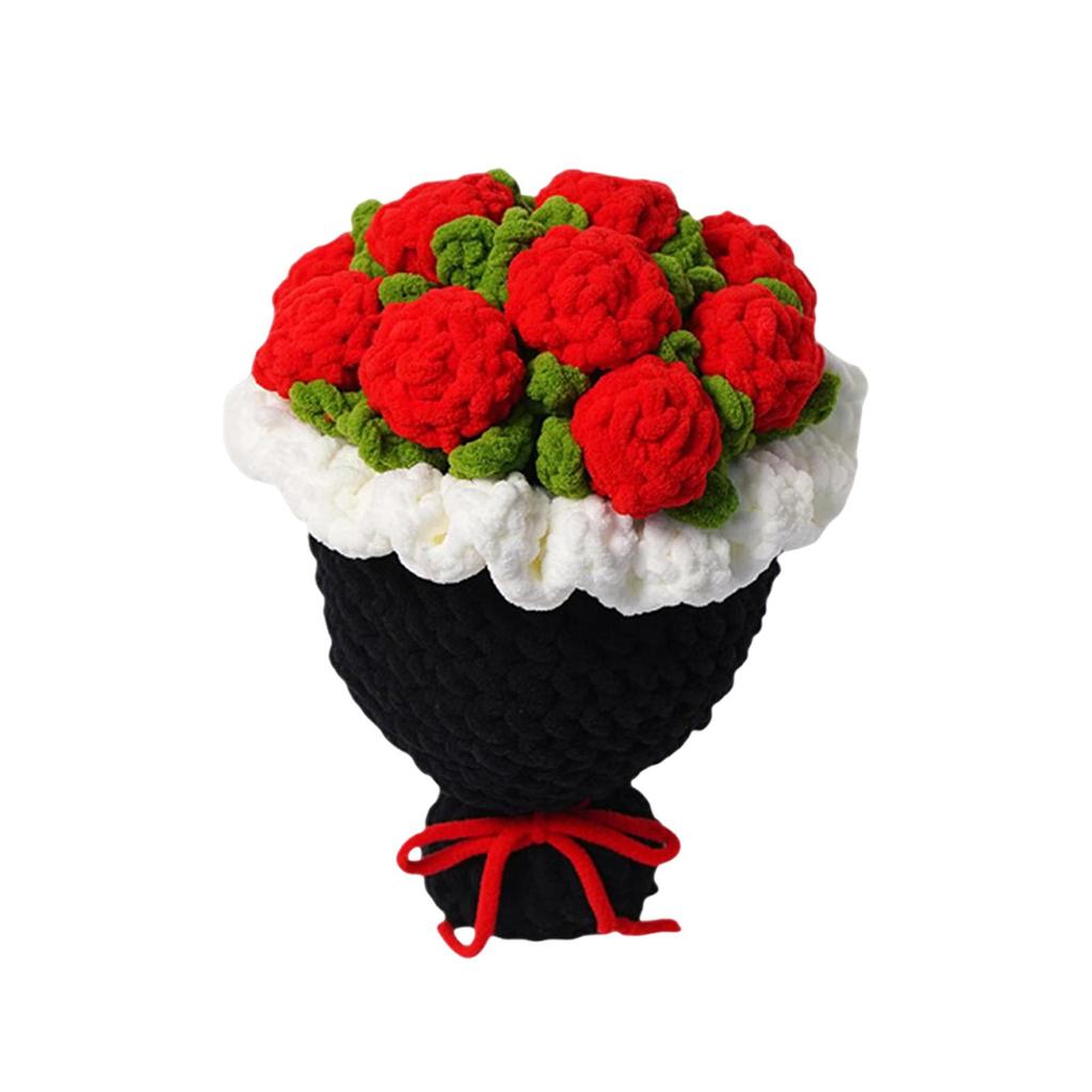Crochet Rose Flower Bouquet,Creative Sturdy Table Centerpiece Woven Finished Handmade Knitted for Home Festival Party Wife Women