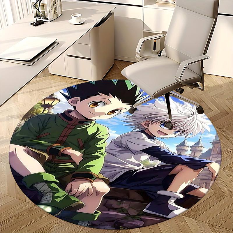 1 stuks Hunter x Hunter Killua & Gon Ronde Vloerkleed Anime Ontwerp Stoelmat, Antislip Tapijt voor Kantoor, Woondecoratie, Woonkamer, Slaapkamer, Speelkamer