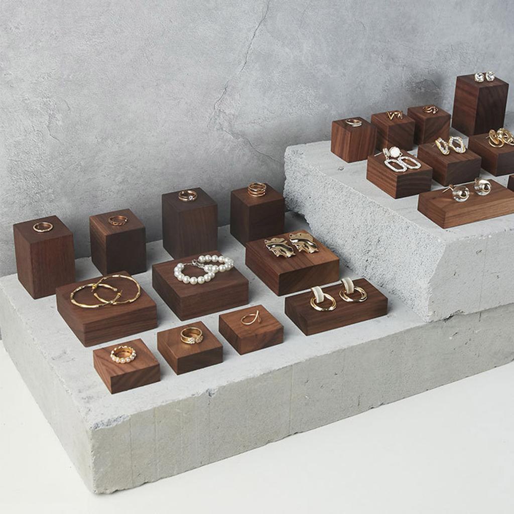 Vintage Walnut Wood Jewelry Displays Holder Rack Dark Brown High-end Display Stand Storage Photo Props Rings Earring Necklace
