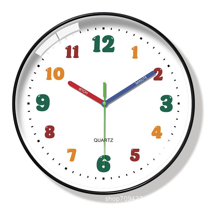 Colorful Digital Plastic Glass Teaching Wall Clock Living Room Bedroom Kitchen Home Decoration Silent Quartz Clock Holiday Gift (No Battery)