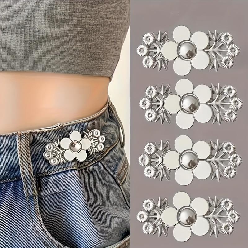 1 Stück Florale Denim Taillenstraffer, Sofortige zum Einknöpfen Goldene Hosenversteller, Abnehmbare Nahtlose Denimstoff-Nadeln, Verstellbarer Taillengürtel Florale Schnallen