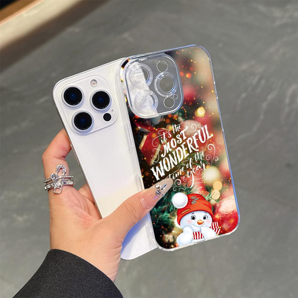 Ae121 Merry Christmas Santa Design Art Magsafe Transparent Cases for Samsung S23 S24 Ultra S21 FE iPhone16 Pro Max Magnetic Wireless Charge Back Cover