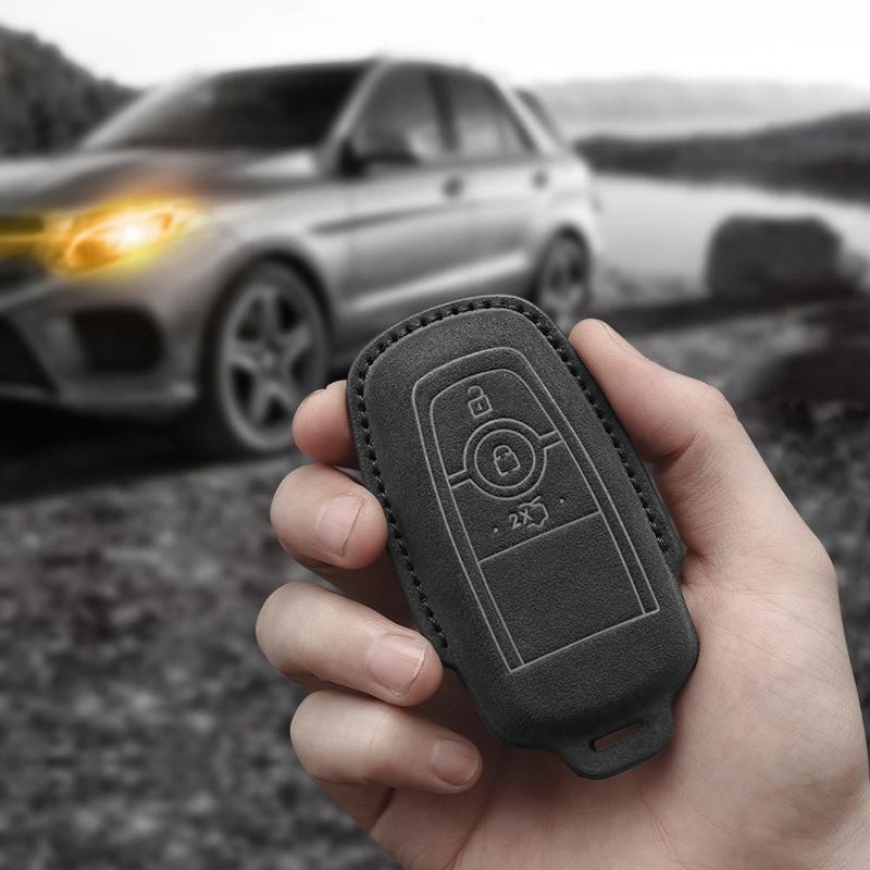 Interior Mouldings Suede Leather Car Key Case For Ford Fusion Mustang Explorer F150 F250 F350 Ranger Mondeo Remote Key Shell Hol