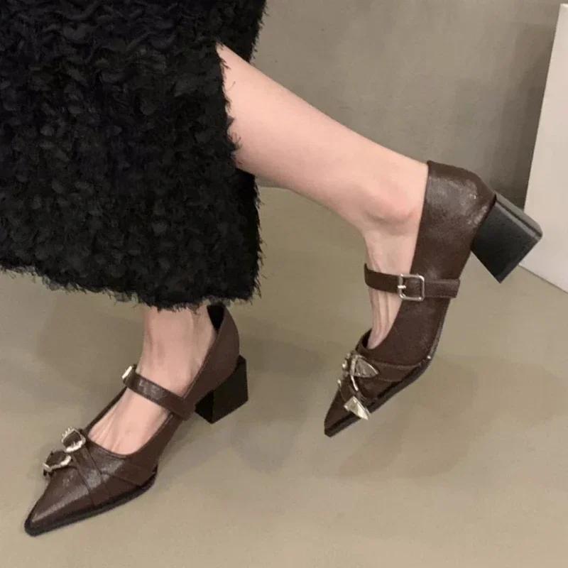 Мода 2024 Бренд Женская обувь Ремешок с пряжкой Женские туфли на высоком каблуке Модная — фото 6