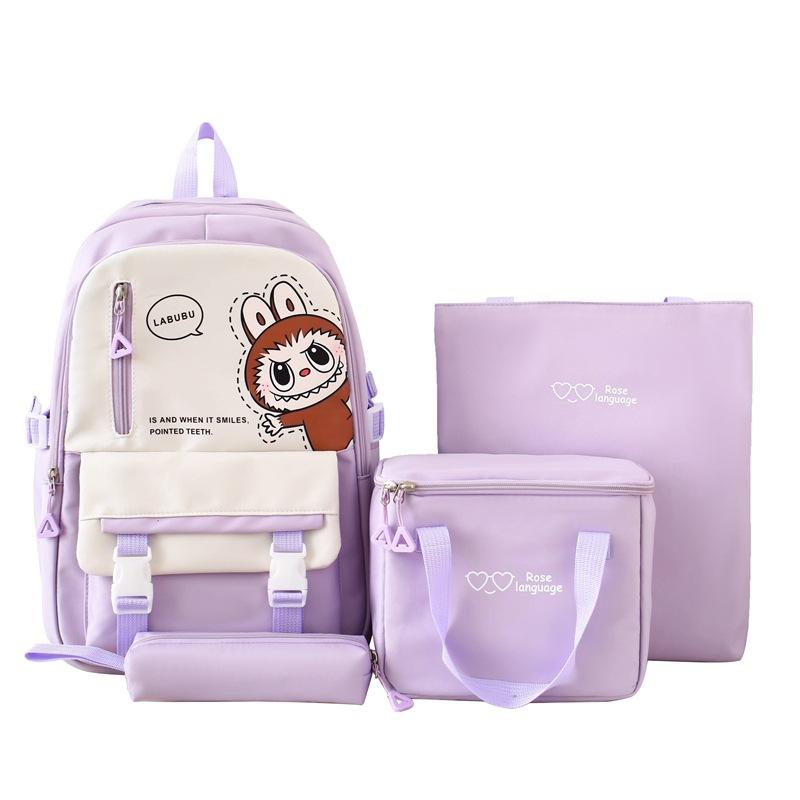New Style of Students for Girls Backpack Large Capacity Student Schoolbag Four Piece Set Tutoring Bag