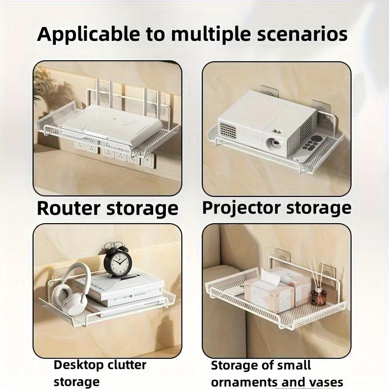 Raft de perete din oțel inoxidabil pentru router, organizator fără găurire, care economisește spațiu, pentru set-top box-uri TV, chei, obiecte mici în sufragerie