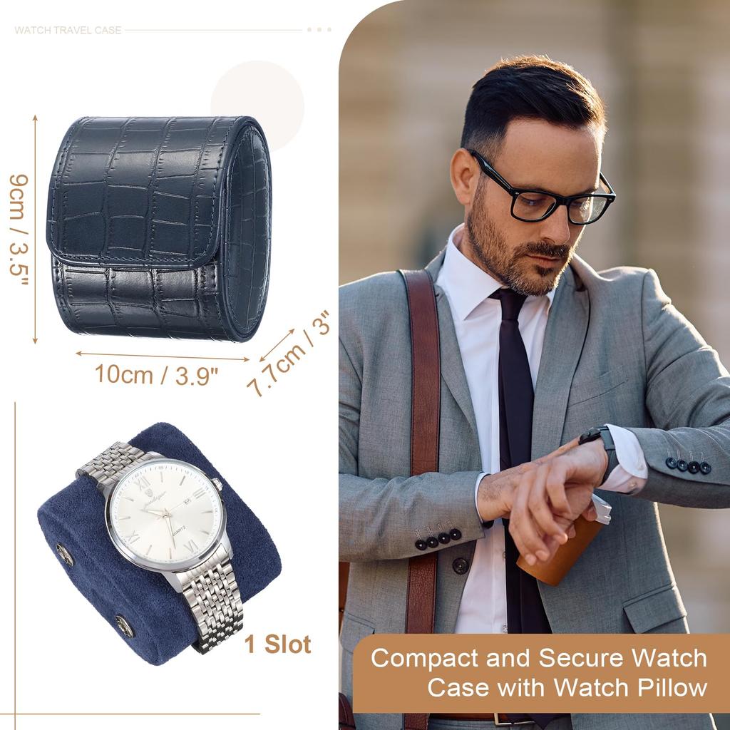 uxcell Men's Watch Travel Case, Crocodile Pattern Leather, Portable Watch Storage Box, Perfect for Christmas, Birthday, and Anniversary Gifts, 1 Slot