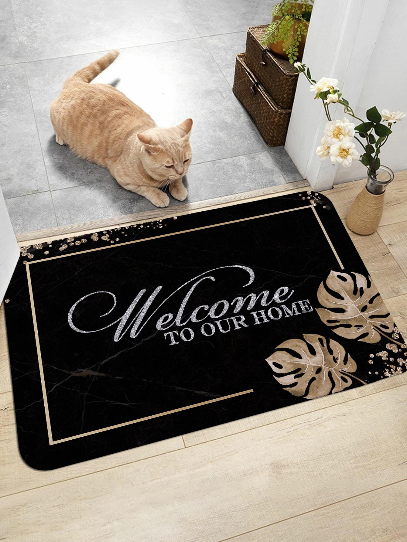 

1pc Tropical & Slogan Graphic Door Mat Anti-slip Indoor Outdoor Rug Welcom To Our Home Bedroom Decor Bedside Carpet Cloakroom 30x50cm
