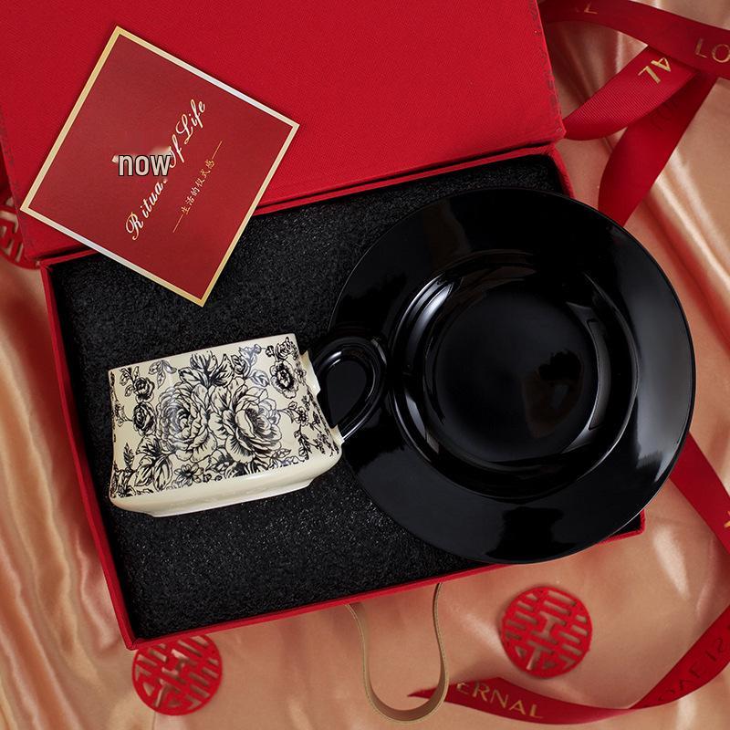 Rose Yan Yu Ceramic Coffee & Tea Cup Set with Saucer - High-End Gift Box Edition