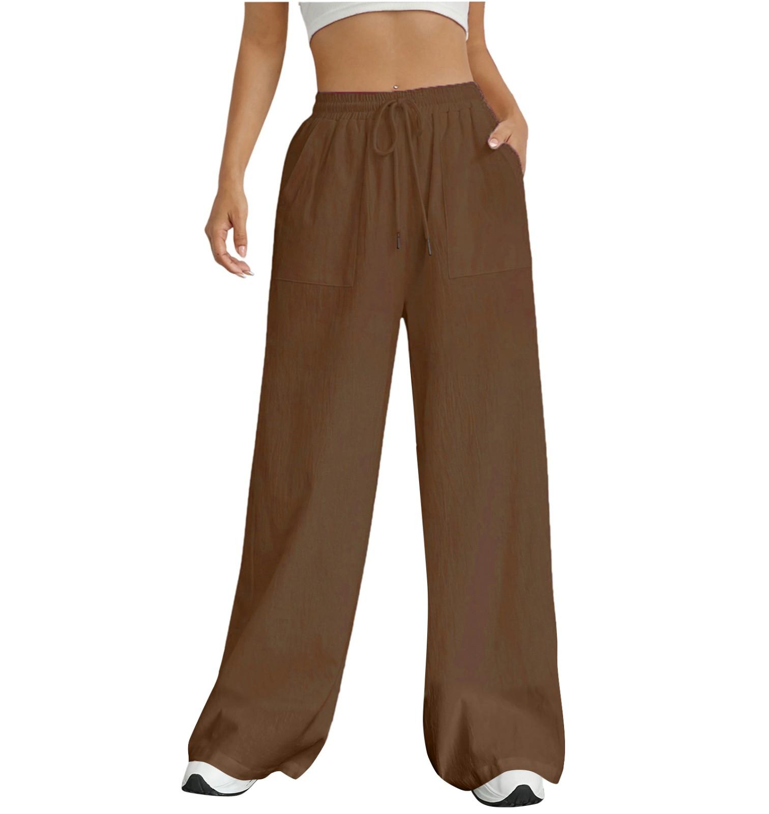 

Женские стильные однотонные мешковатые брюки с высокой талией и широкими штанинами, повседневные брюки прямого кроя полной длины L коричневый