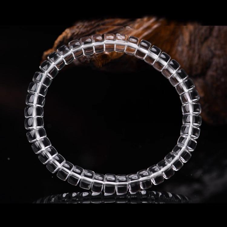 Minimalist White Crystal Women's Bracelet with Straight Cut Barrel Beads