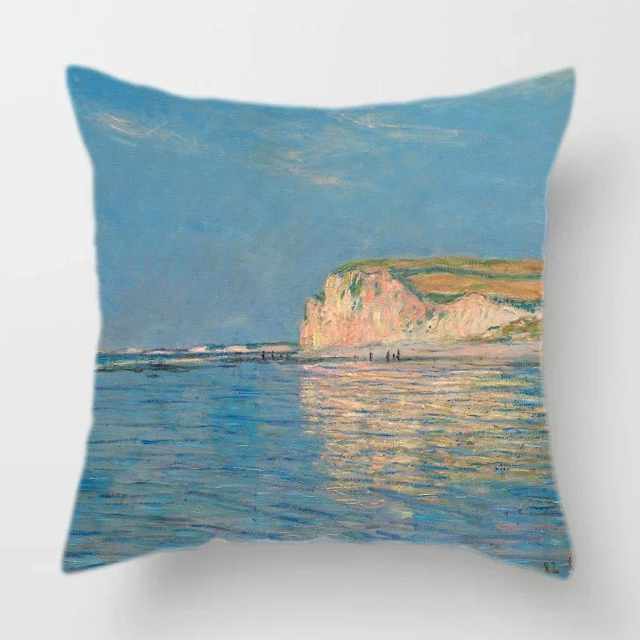 Claude Monet Polyester Printing Cushion Cover Sofa Landscape World Famous Oil Painting Throw Decorative Pillow Case Home Decor