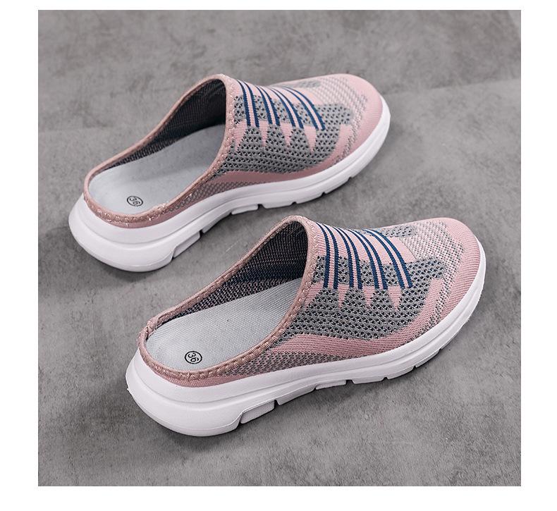 Women's 2024 Fashion Fly-knit Half-Slippers: Breathable, Slip-on Mesh Casual Shoes.