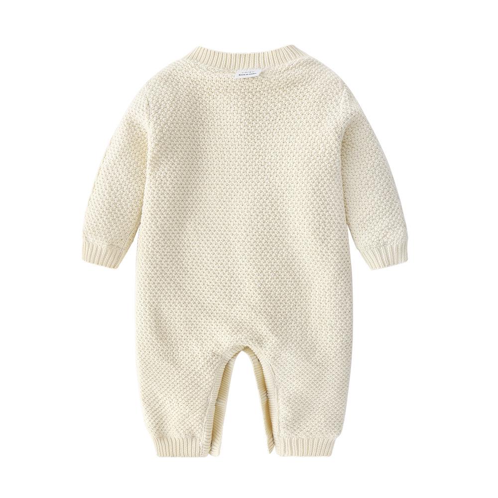 Wool Knitted Baby Onesie with Fleece Lining - Winter Crawling Suit for 100-Day or First Birthday