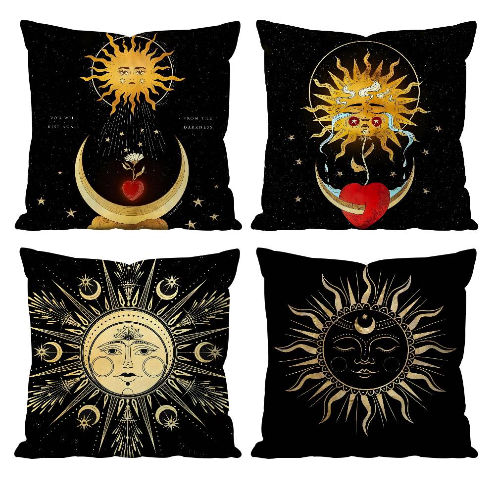 Sun Moon Mandala Series Pattern Pillow Case Anti-dustmite Pillowcase Invisible Zipper Silky Short Plush Sofa Cushion Cover