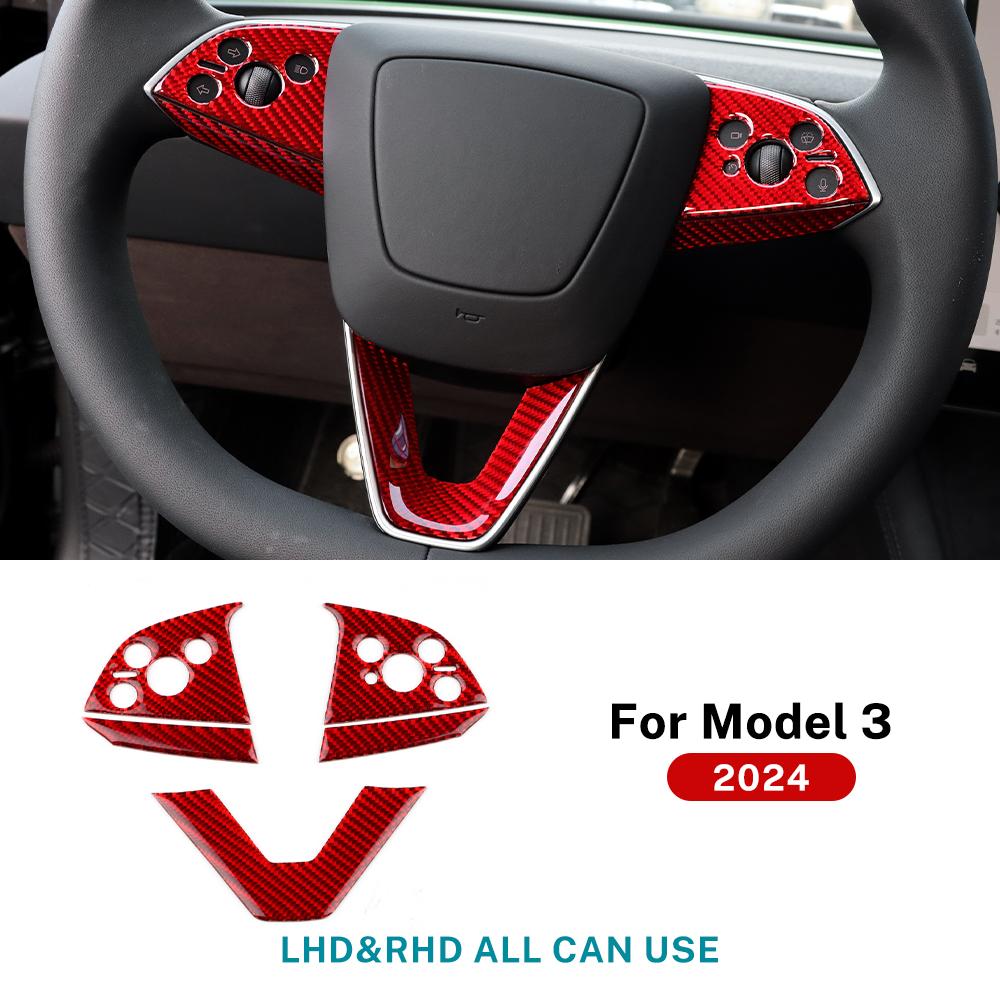 Real Soft Carbon Fiber Interior Trim Sticker For Tesla Model 3 Highland 2025 Car Steering Wheel Reading Audio Panel Accessories
