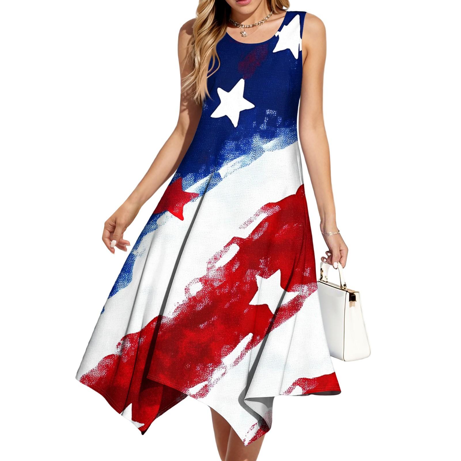 

Женское повседневное модное платье миди без рукавов с круглым вырезом и нерегулярным подолом XL киноварь