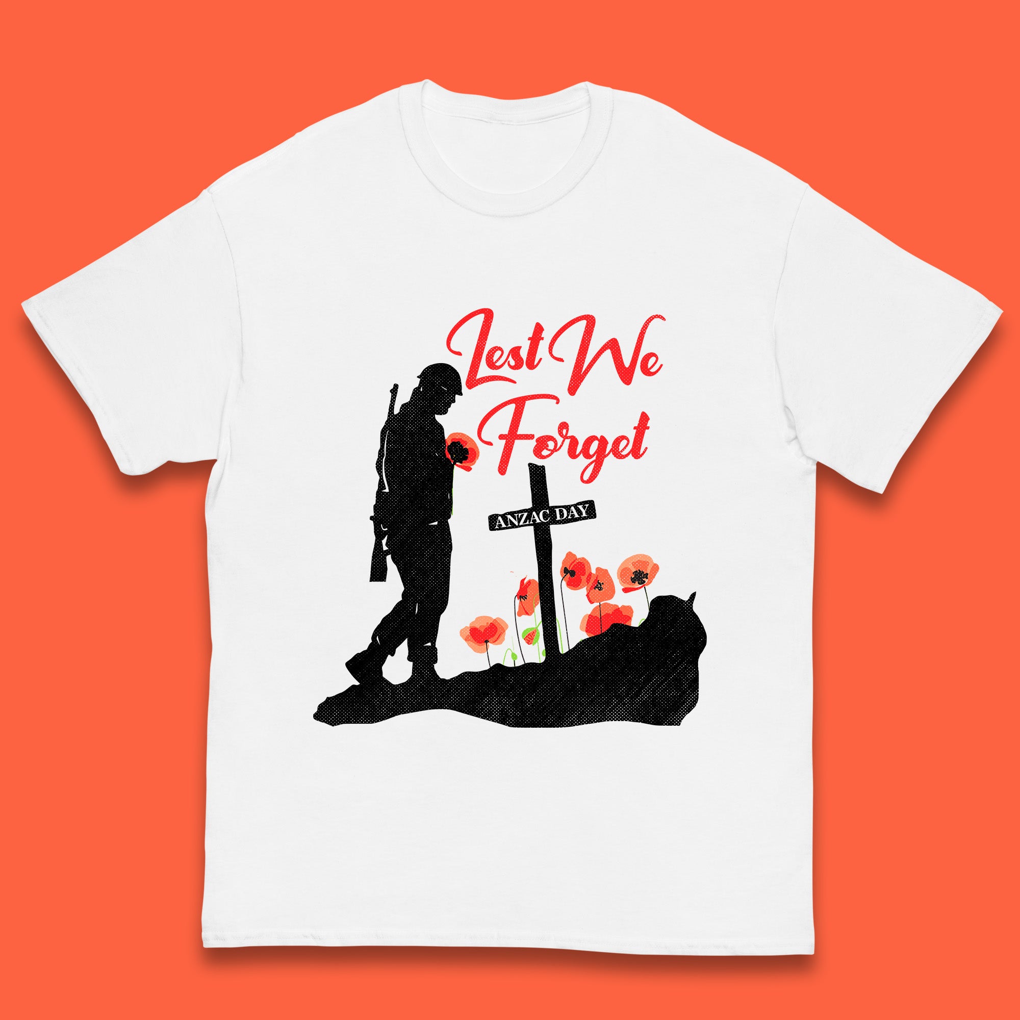 

Anzac Day Lest We Forget Poppy Flowers Remembrance Day British Armed Forces Kids T Shirt 160